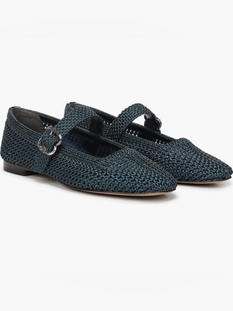 New Sam Edelman Michaela Knit Mary Jane Flat Sz 11 Metallic Blue Teal